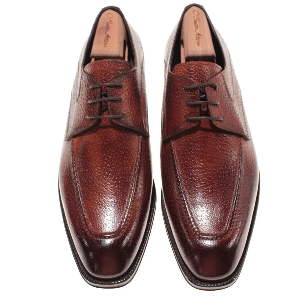 Di Bianco NWB Derby Dress Shoes Size 42 (US 9) in Brown Pebbled Leather